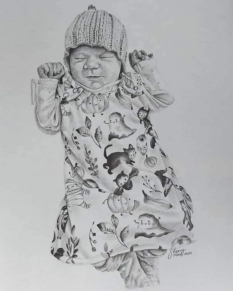 Pencil portrait commission of a baby