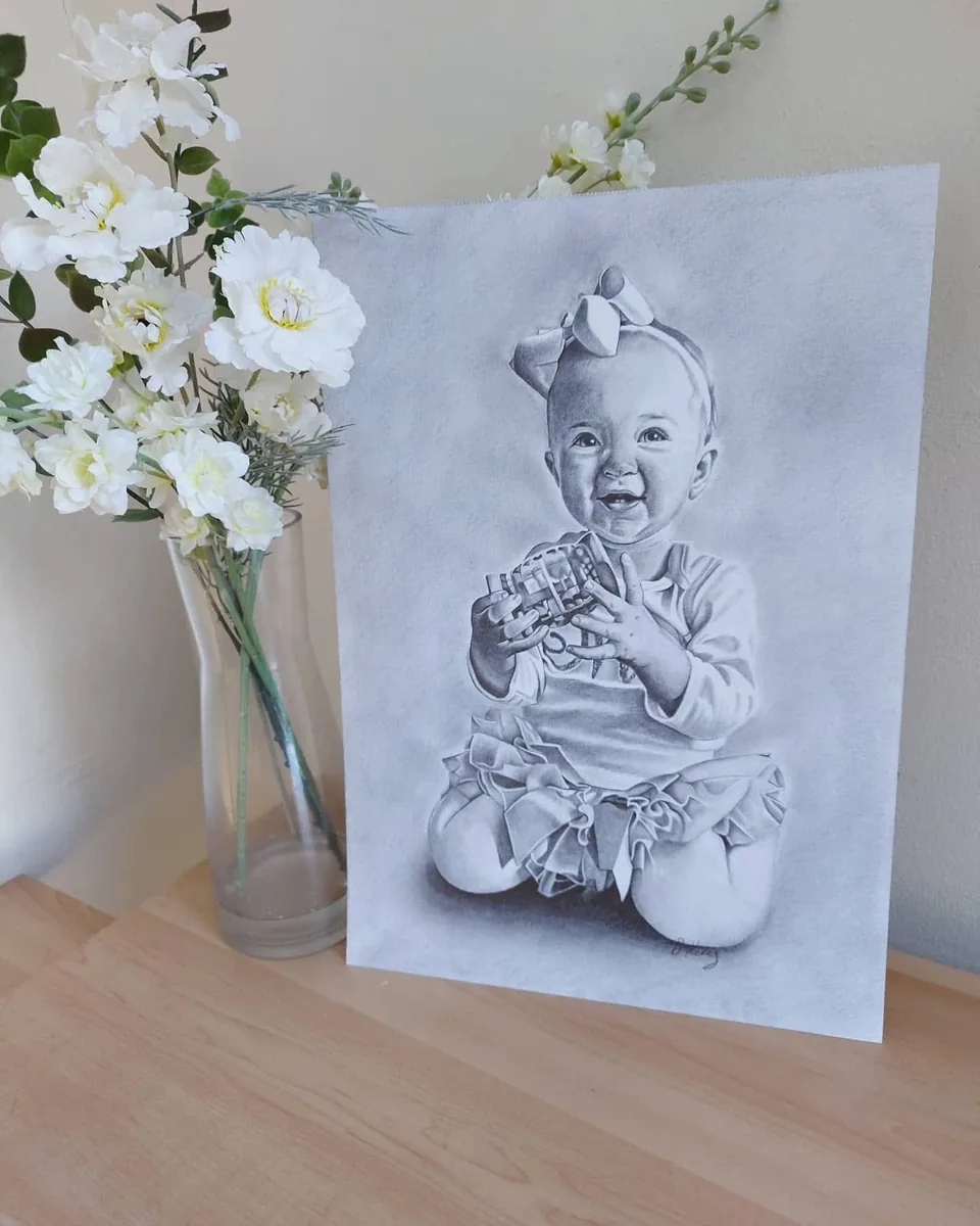 Pencil portrait commission of a baby