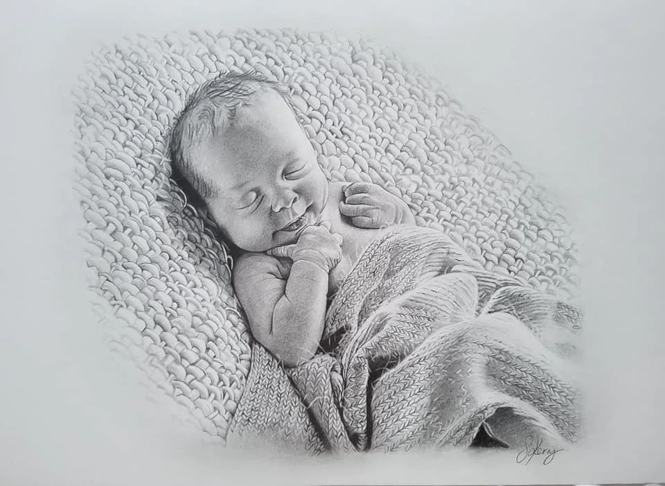 Pencil portrait of a baby