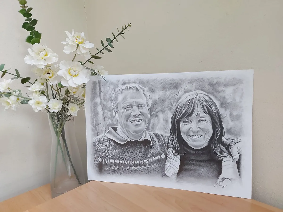 Pencil portrait commission of husband and wife