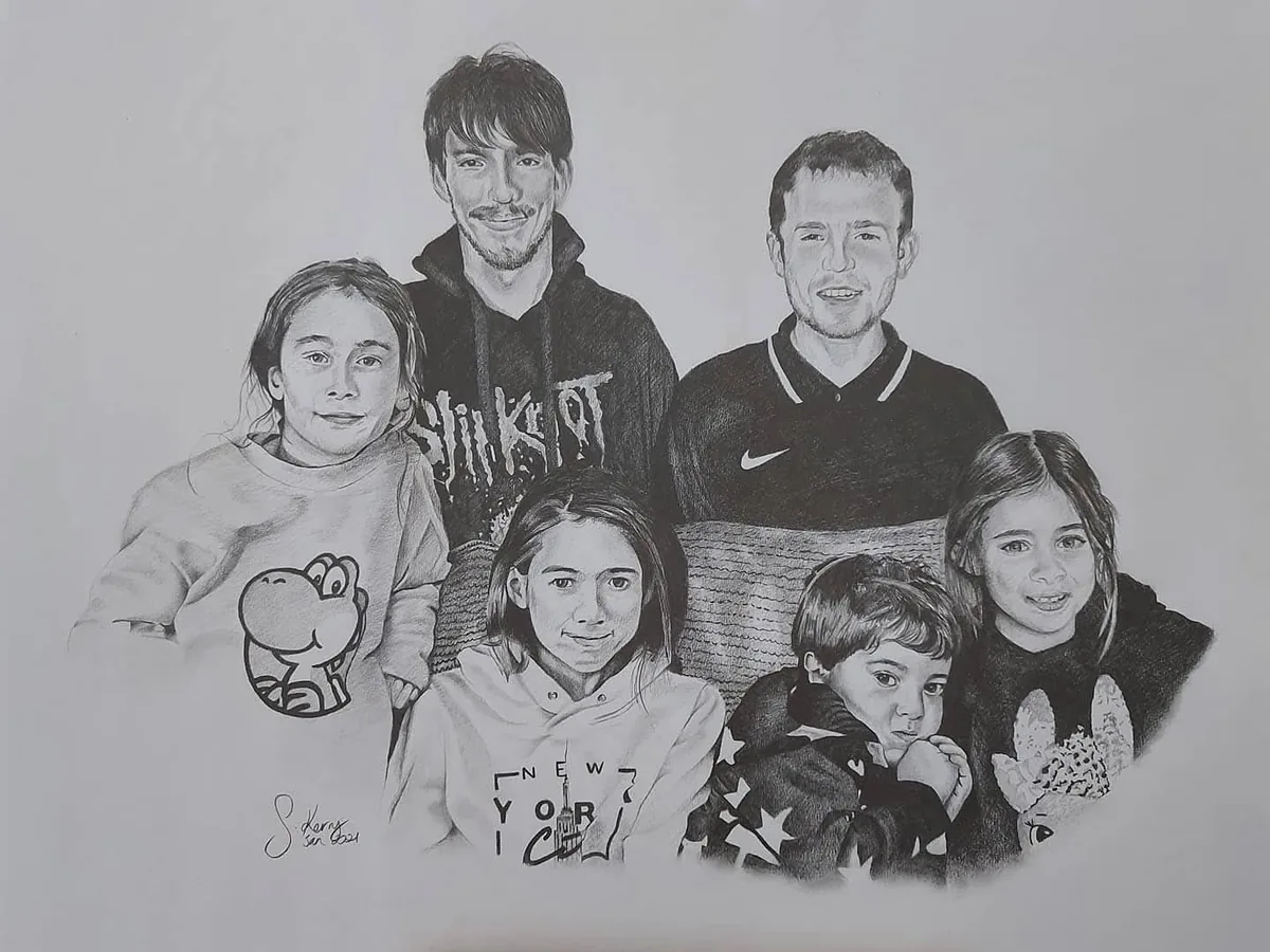 Pencil portrait commission of siblings